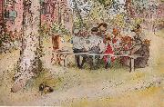 Carl Larsson Frukost under stora bjorken oil on canvas